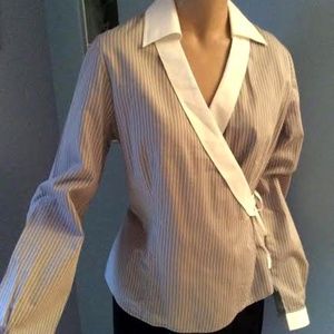 Jones of New York Pin Stripe Wrap Blouse